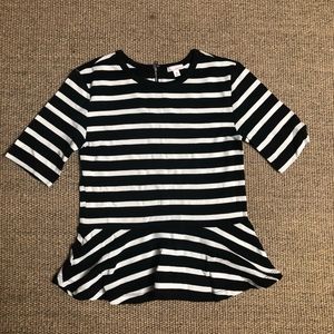 Navy and white Stripes Peplum top Sz M